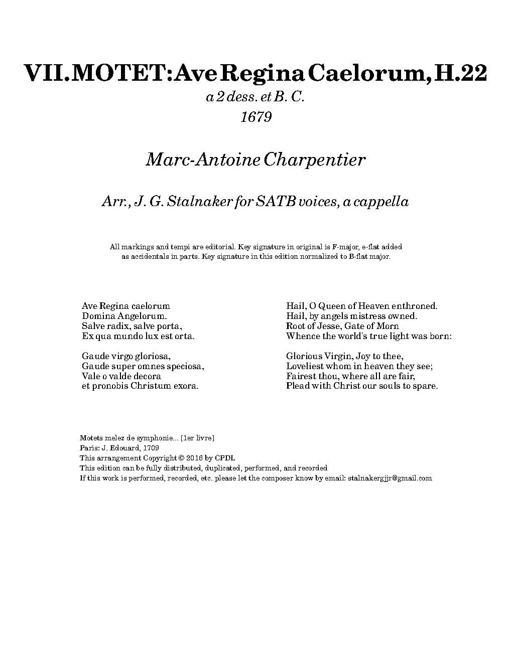 Ave regina caelorum, H. 22 - Choir Script PDF Thumbnail