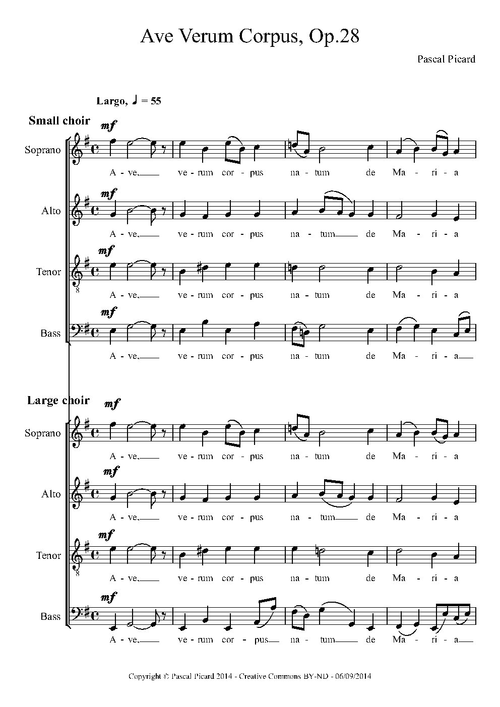 Ave verum corpus, Op. 28 - Choir Script PDF Thumbnail