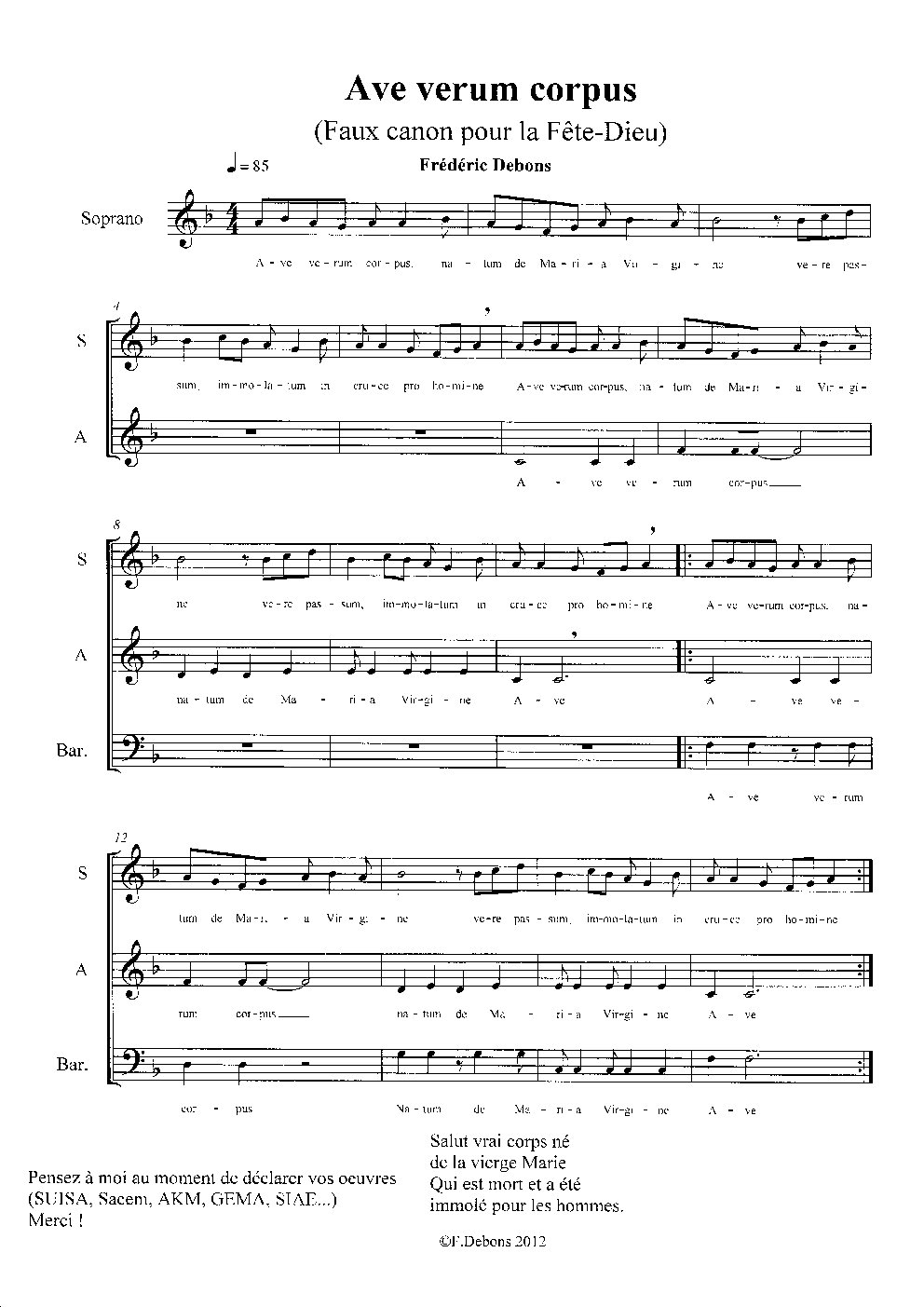 Ave verum corpus - Choir Script PDF Thumbnail