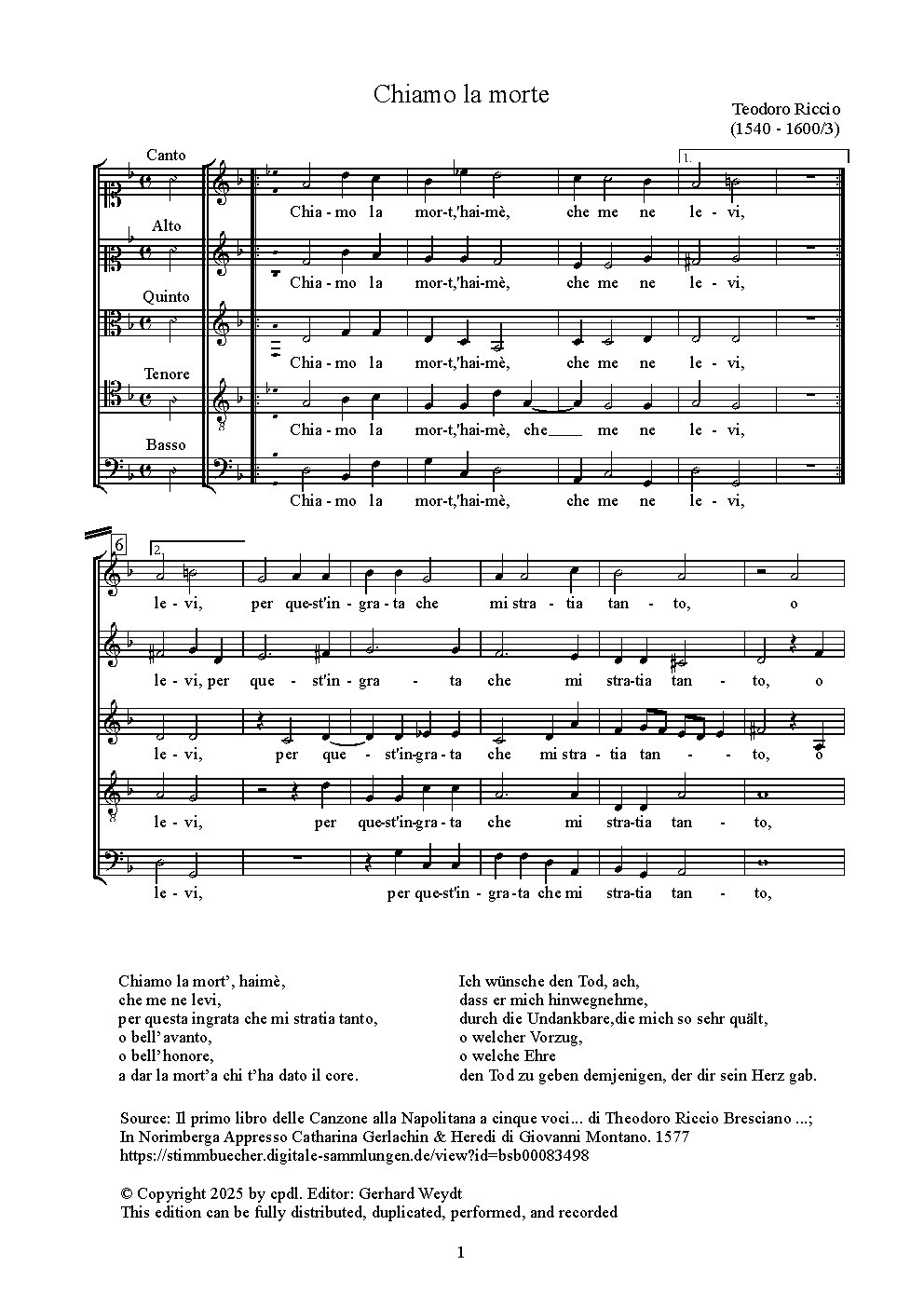 Chiamo la morte - Choir Script PDF Thumbnail