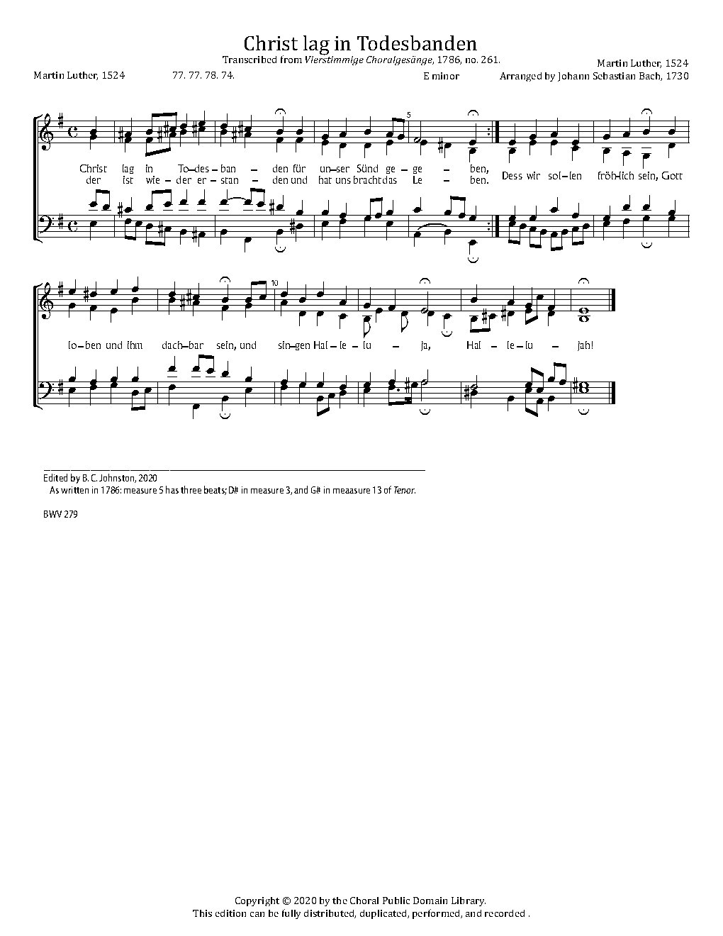 Christ lag in Todesbanden, BWV 279