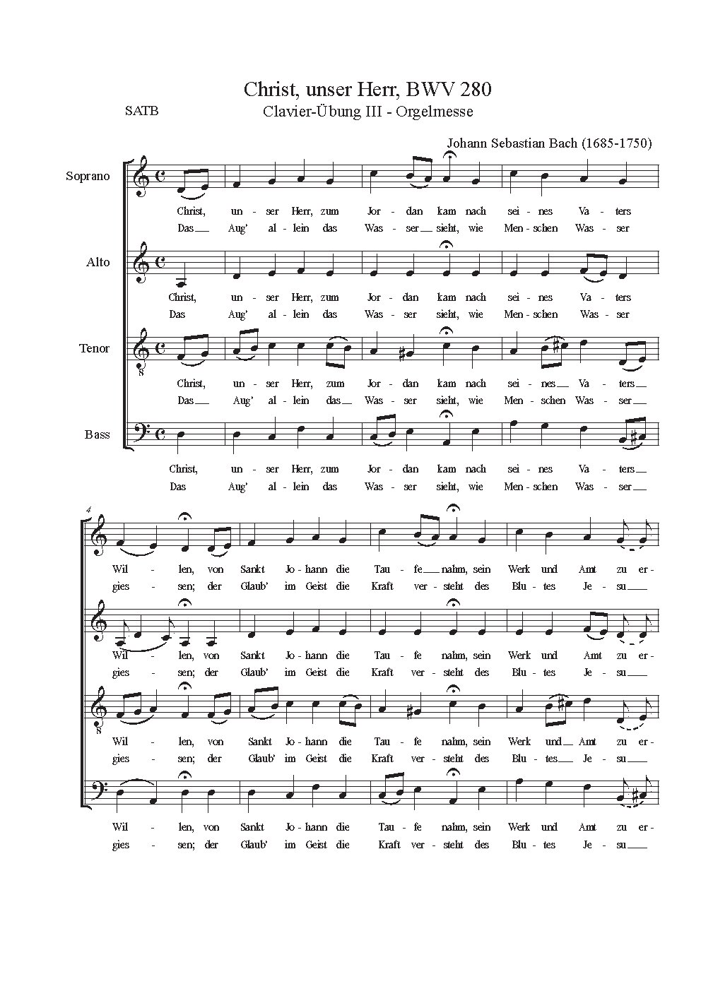 Christ unser Herr zum Jordan kam, BWV 280|{{NoCo|Chorals of the German Organ Mass (Clavier Übung III)