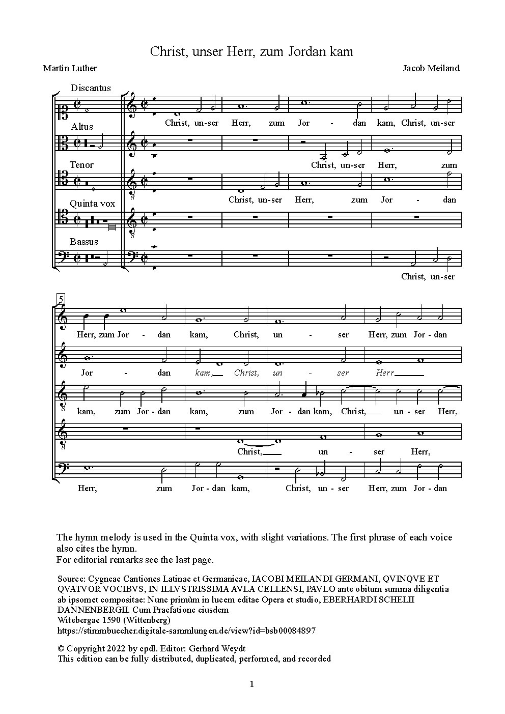 Christ unser Herr zum Jordan kam - Choir Script PDF Thumbnail