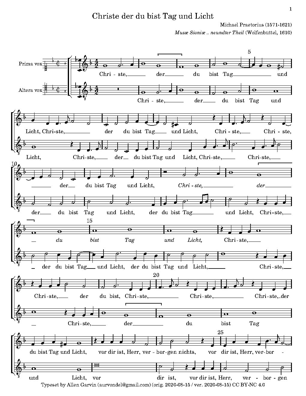Christe der du bist Tag und Licht a 2 - Choir Script PDF Thumbnail