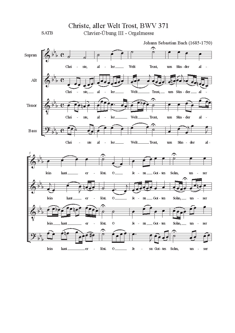 Christe, aller Welt Trost (Chorale)|{{NoCo|Chorals of the German Organ Mass (Clavier Übung III) - Choir Script PDF Thumbnail