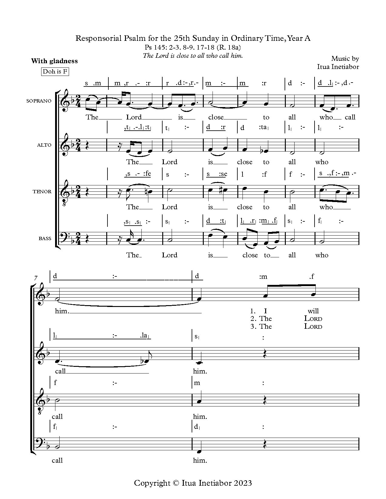 Responsorial Psalm For The 25th Sunday In Ordinary Time, Year A - The Lord Is Close To All Who Call Him By Itua Inetiabor
