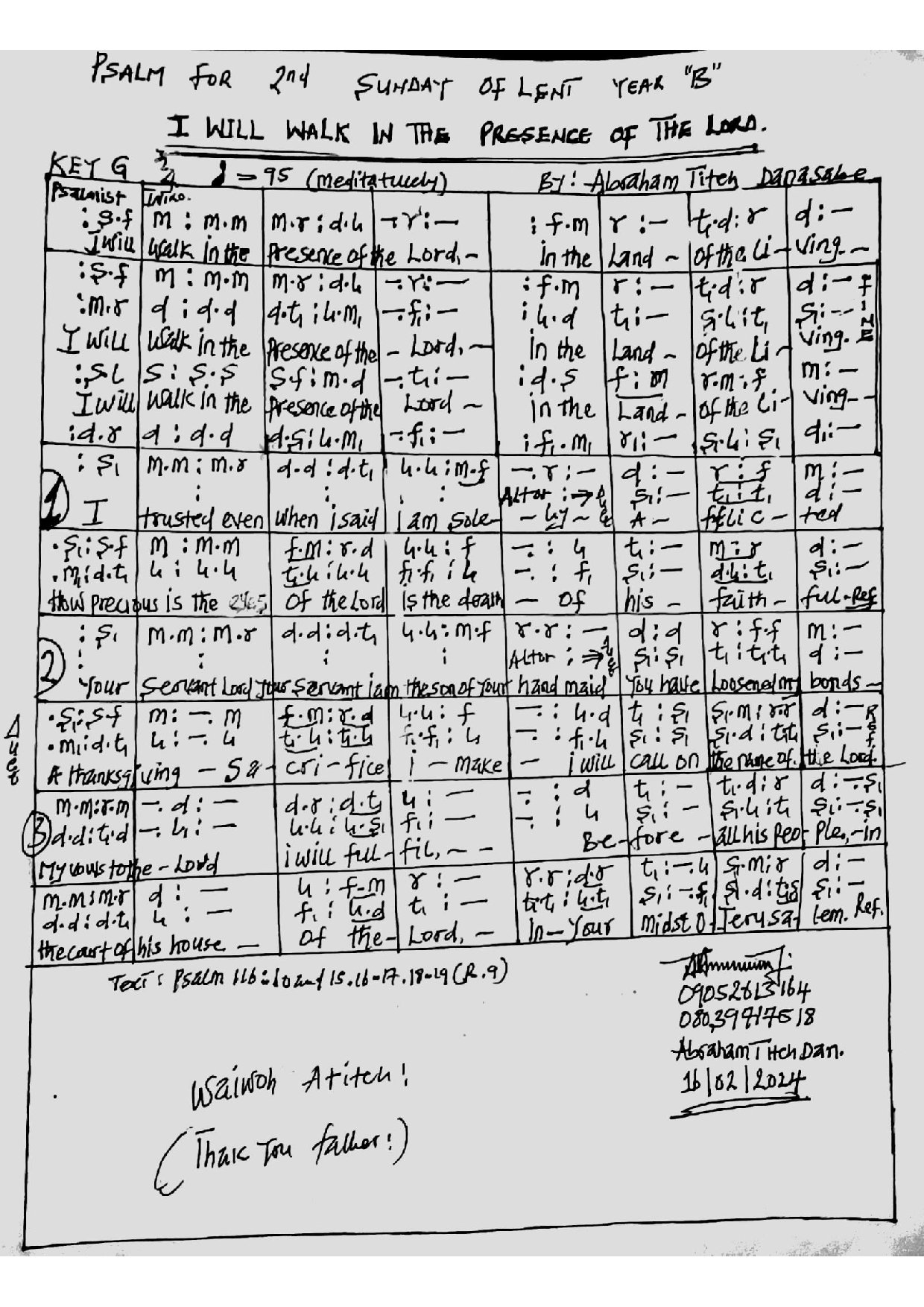 Psalm 2nd Sunday Of Lent Year (b) By Abraham Titeh Dan