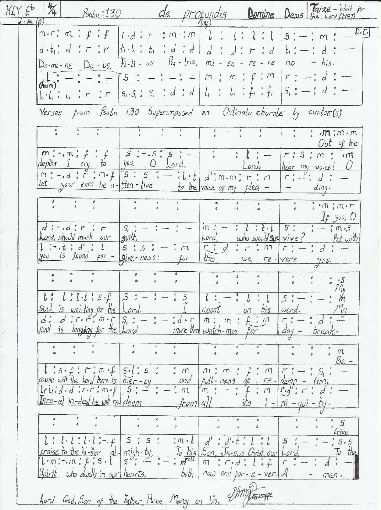 Domine Deus Psalm 130 - Taize - Download Choir Script PDF