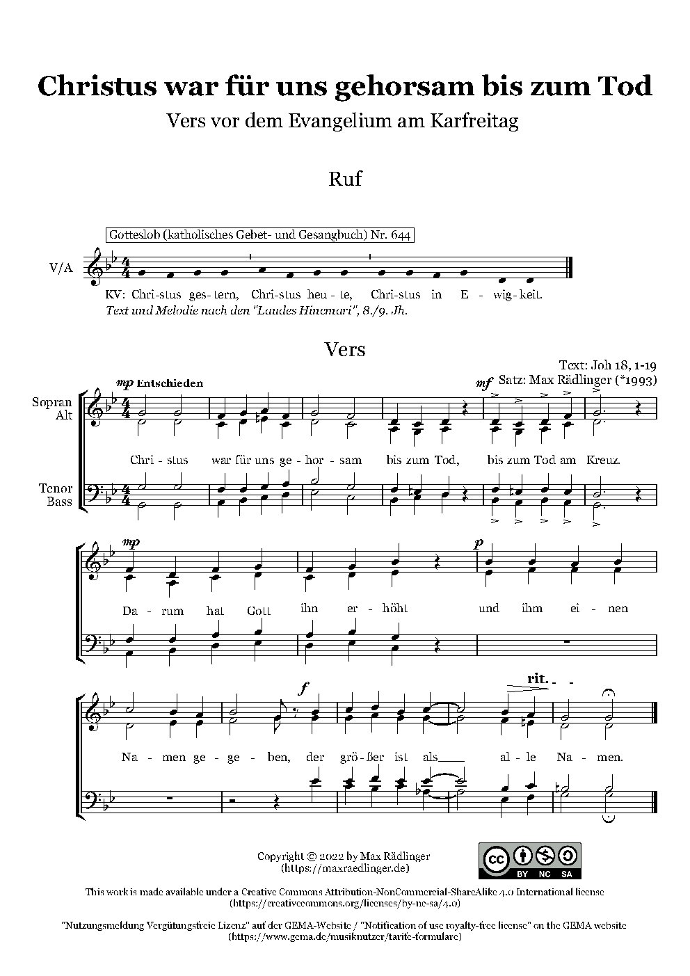 Christus war für uns gehorsam bis zum Tod – Vers vor dem Evangelium am Karfreitag - Choir Script PDF Thumbnail