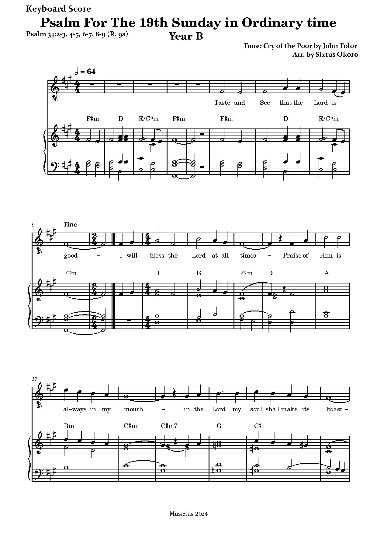 Psalm For The 19th Sunday In Ordinary Time-keyboard Score