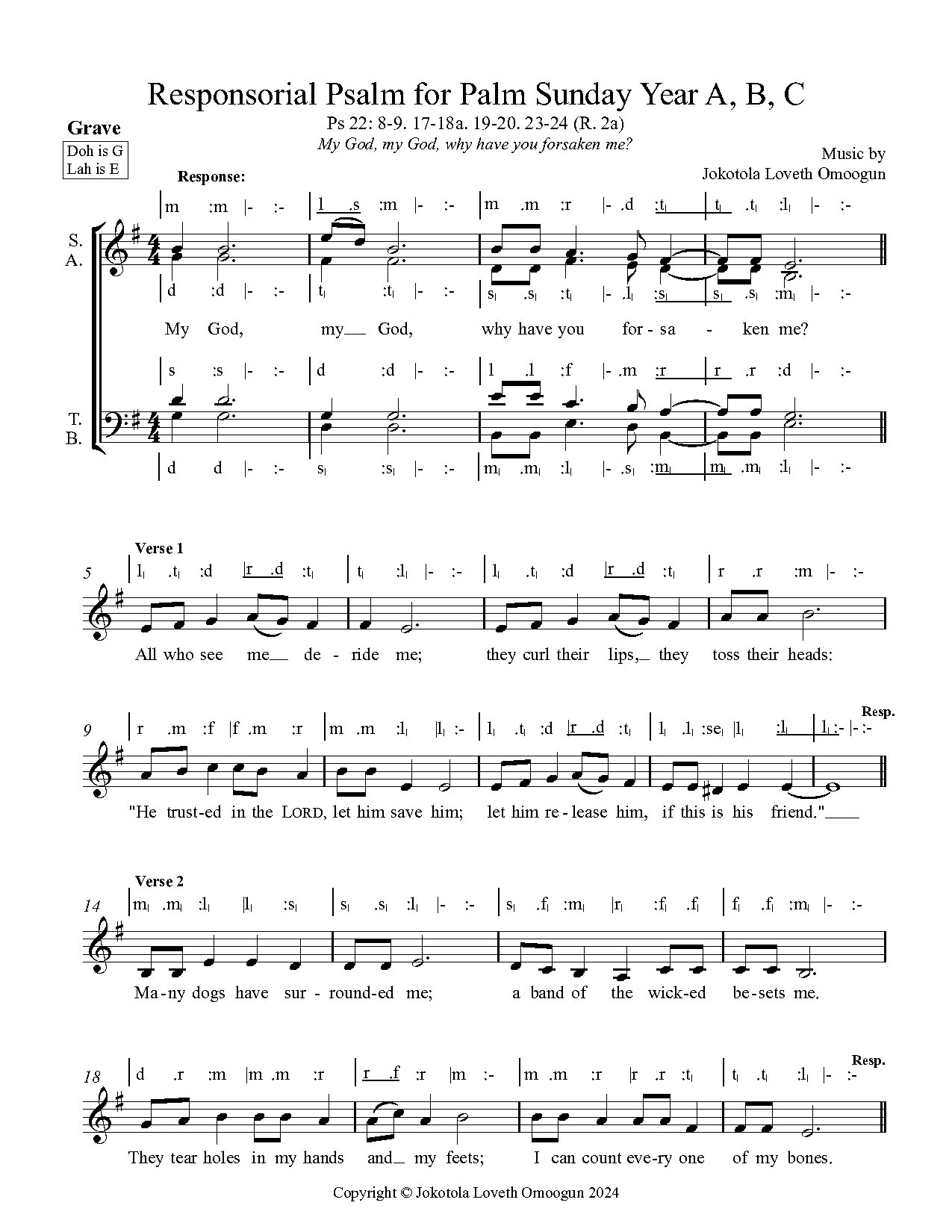 Responsorial Psalm For Palm Sunday Year A, B, C - My God, My God, Why Have You Forsaken Me By Jokotola Loveth Omoogun