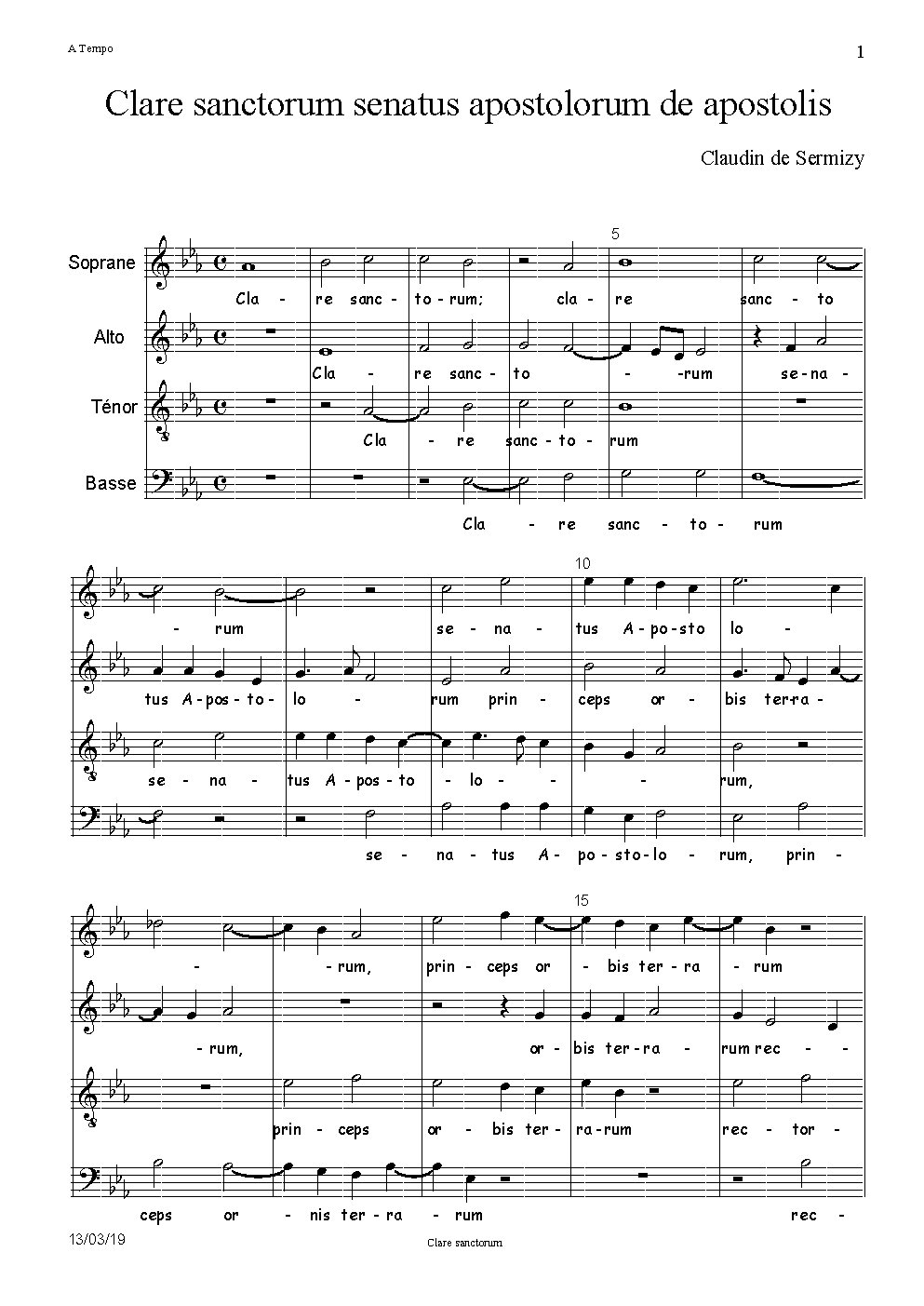Clare sanctorum senatus Apostolorum - Choir Script PDF Thumbnail