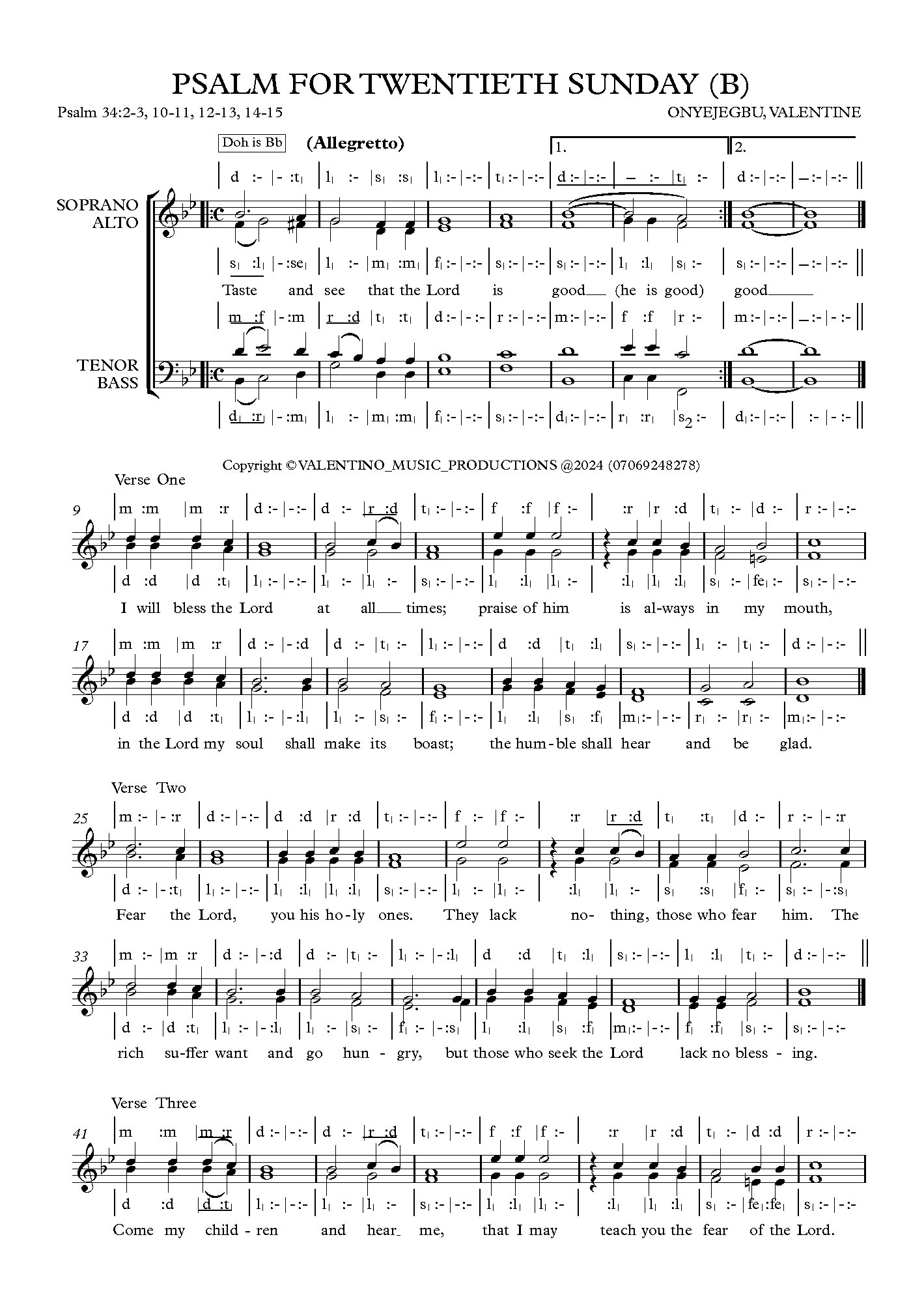 Psalm For Twentieth Sunday (b) Maestro Val - Full Score