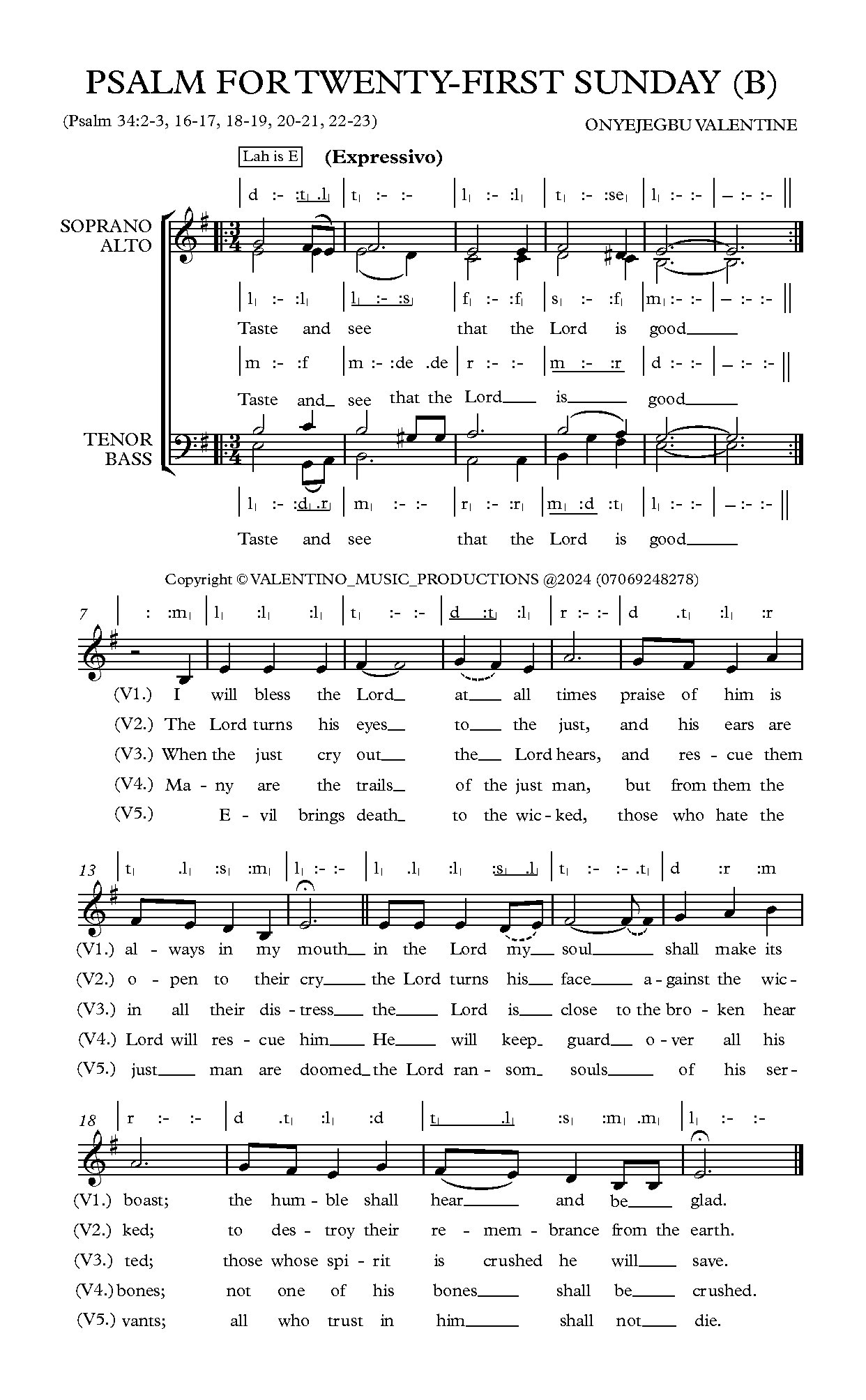 Psalm For Twenty-first Sunday (b) Maestro Val - Full Score