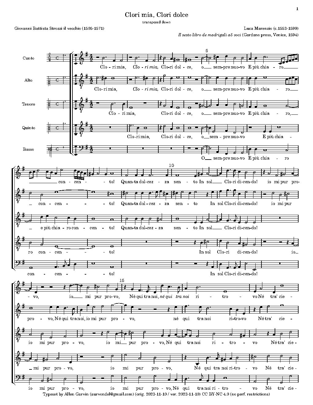 Clori mia, clori dolce - Choir Script PDF Thumbnail