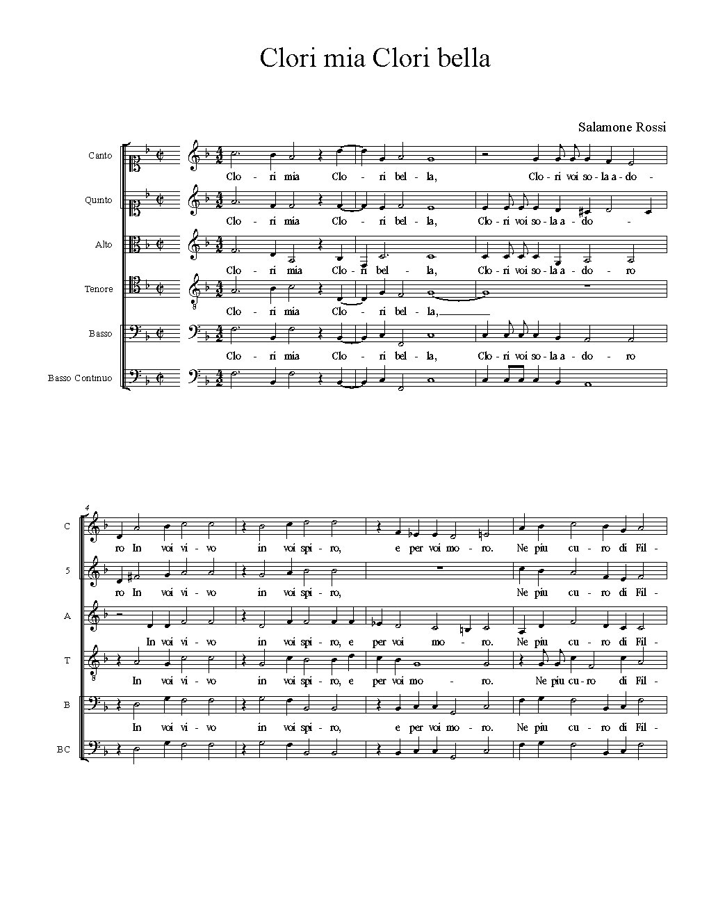 Clori mia Clori bella - Choir Script PDF Thumbnail