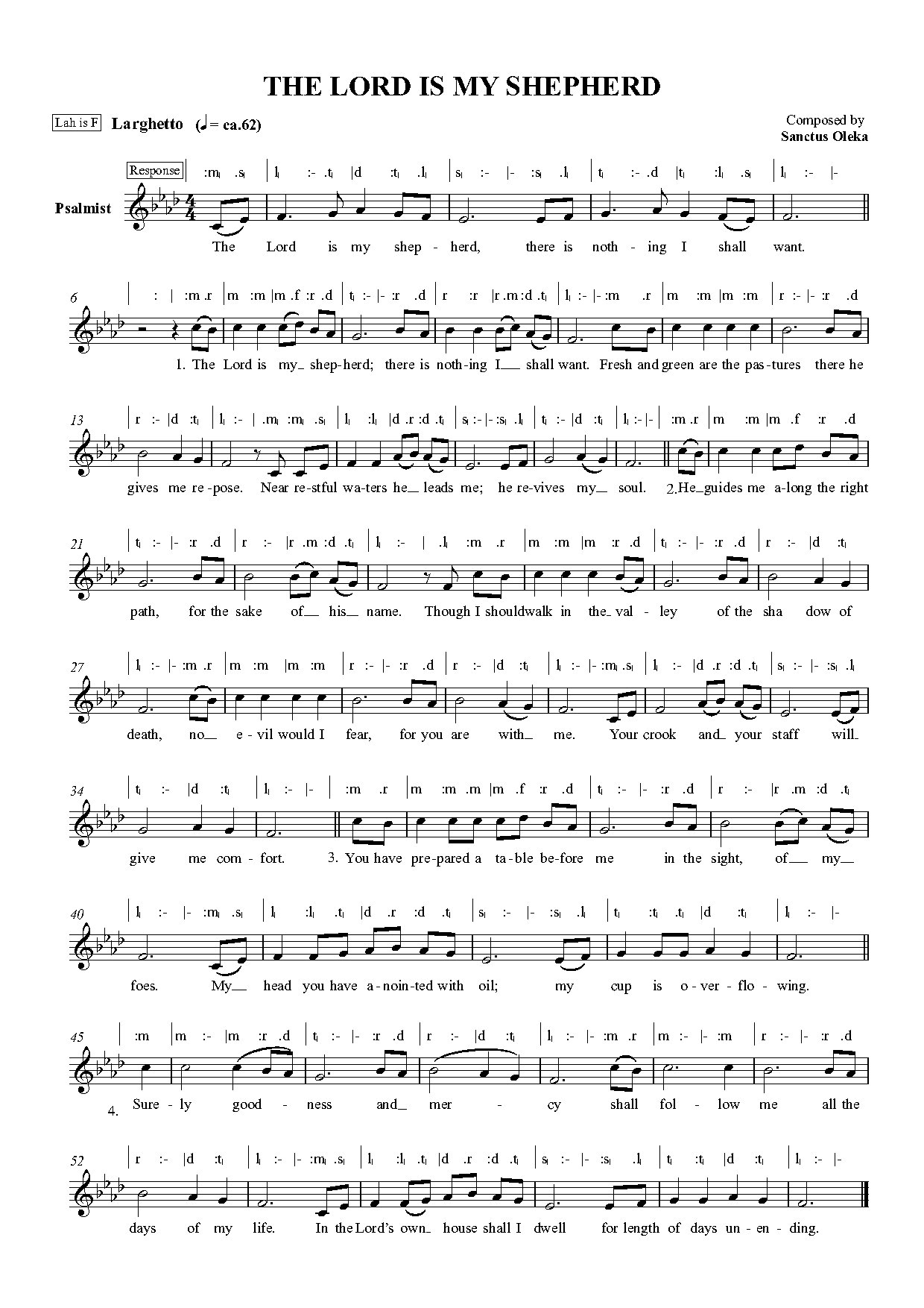 The Lord Is My Shepherd Responsorial Psalm - Full Score