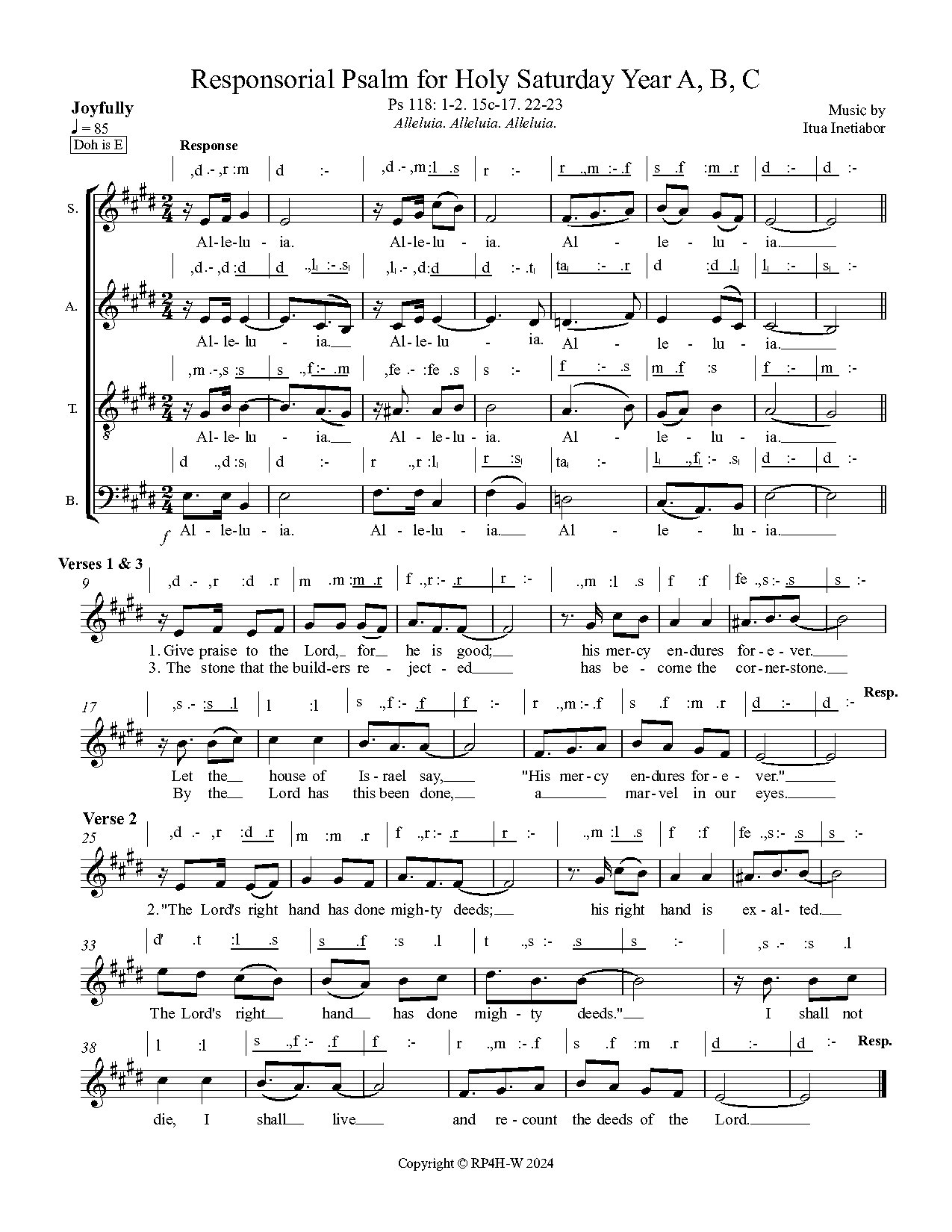 Responsorial Psalm For Holy Saturday Year A, B, C - Alleluia Alleluia Alleluia By Itua Inetiabor