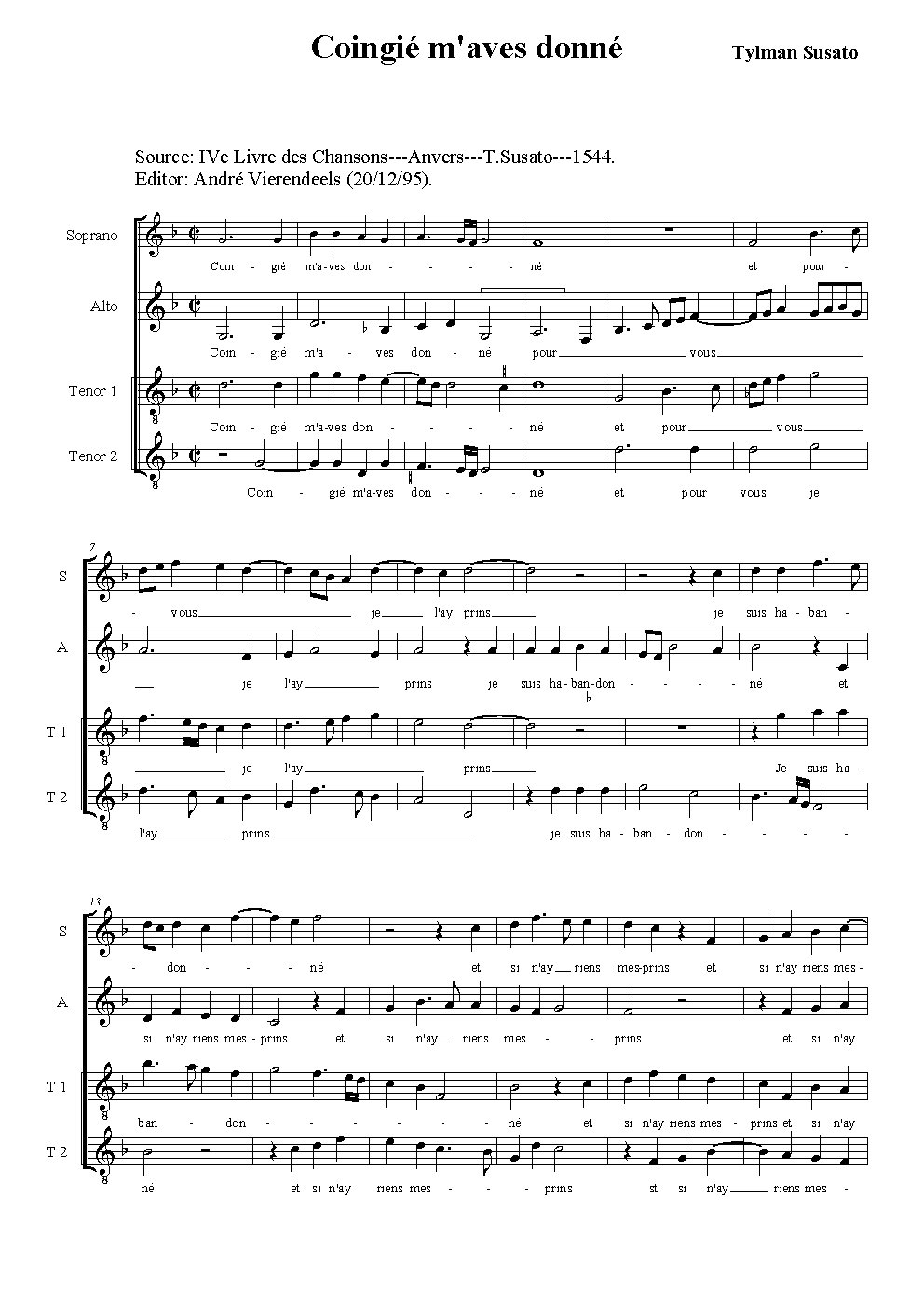 Coingié m'aves donné - Choir Script PDF Thumbnail