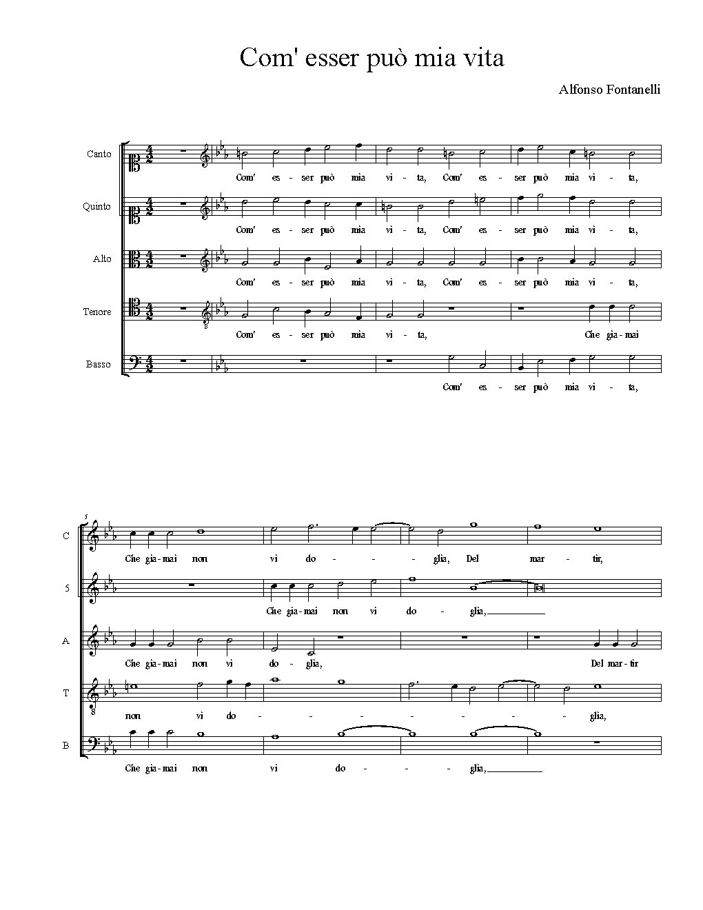 Com' esser può mia vita - Choir Script PDF Thumbnail