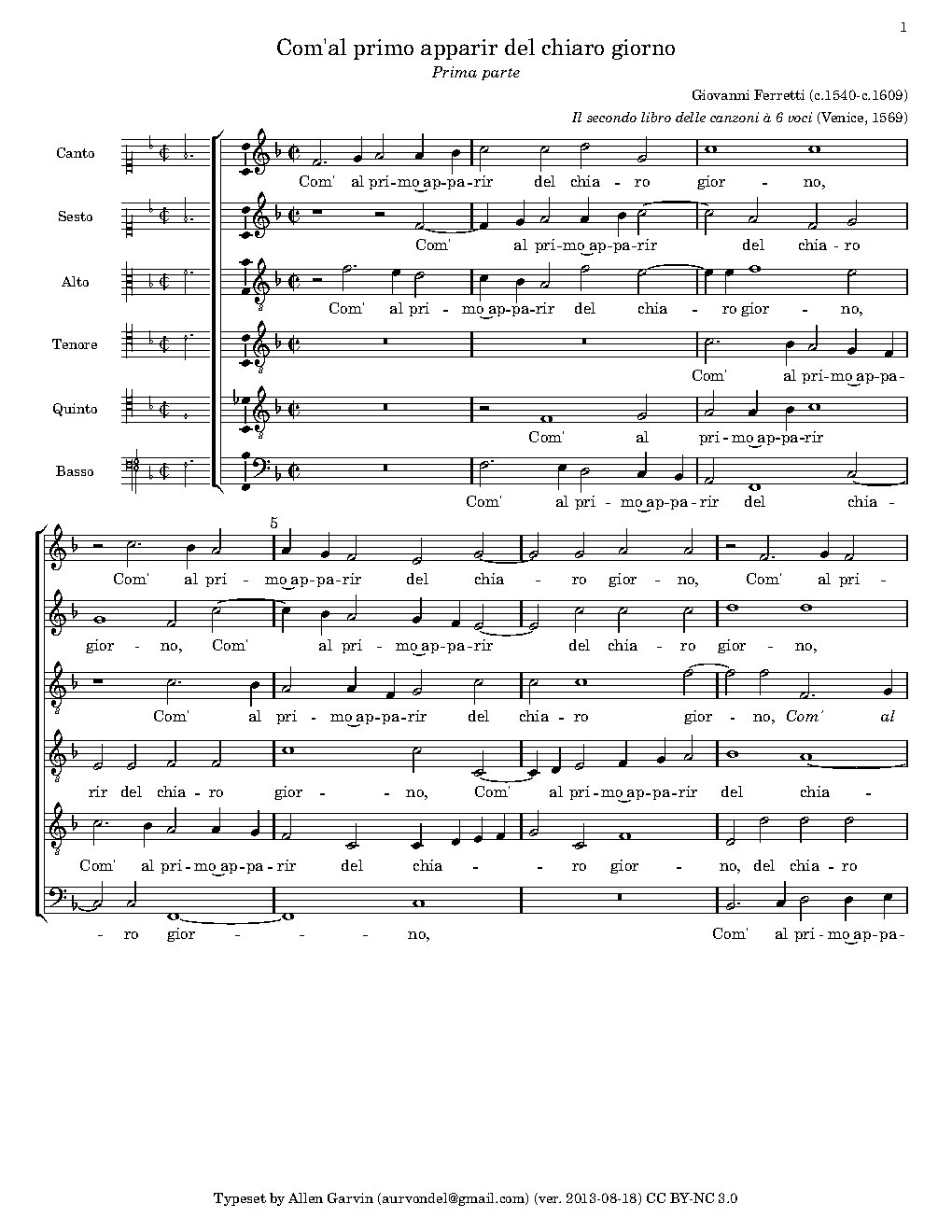 Com'al primo apparir del chiaro giorno - Choir Script PDF Thumbnail