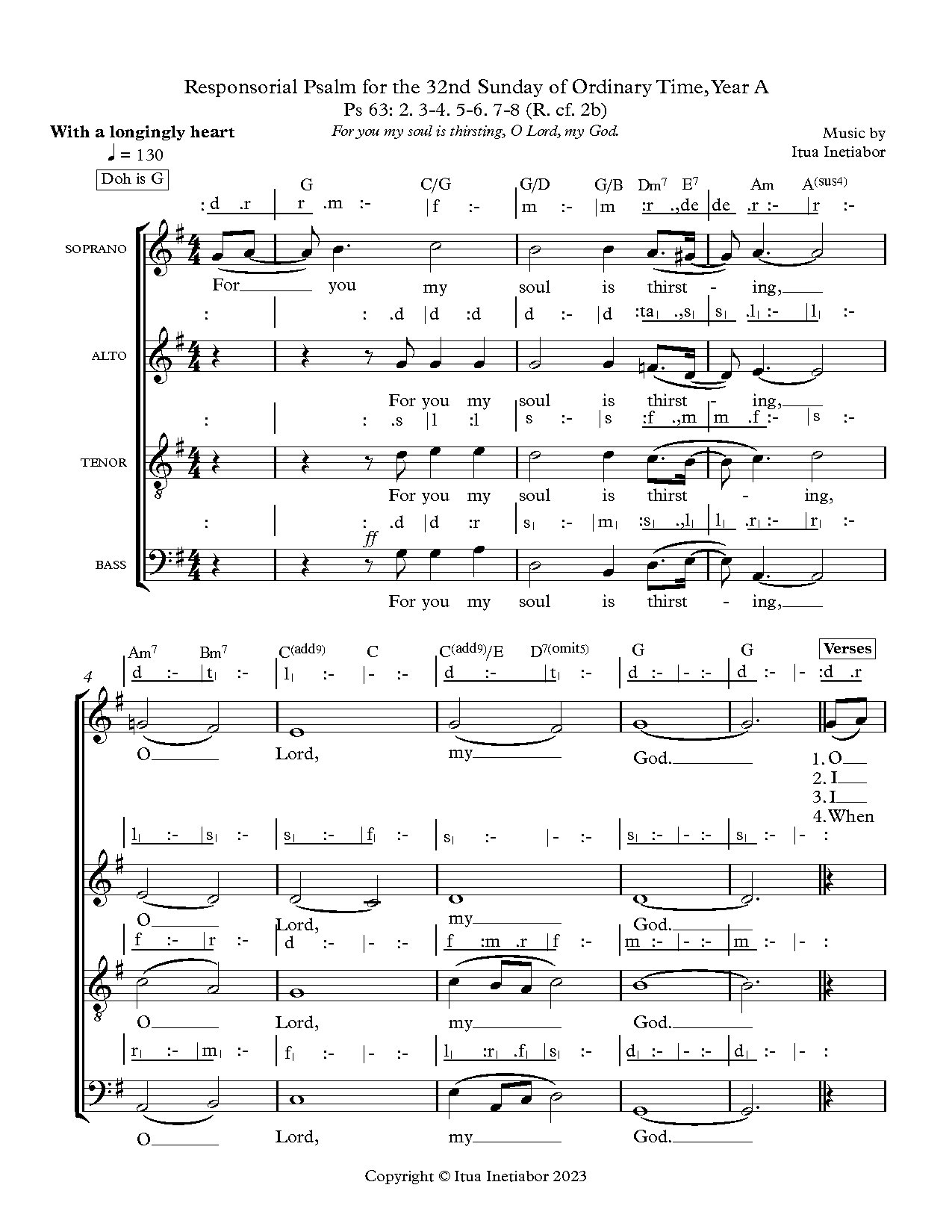 For You My Soul Is Thirsting, O Lord, My God - Responsorial Psalm For The 32nd Sunday Of Ordinary Time Year A By Itua Inetiabor