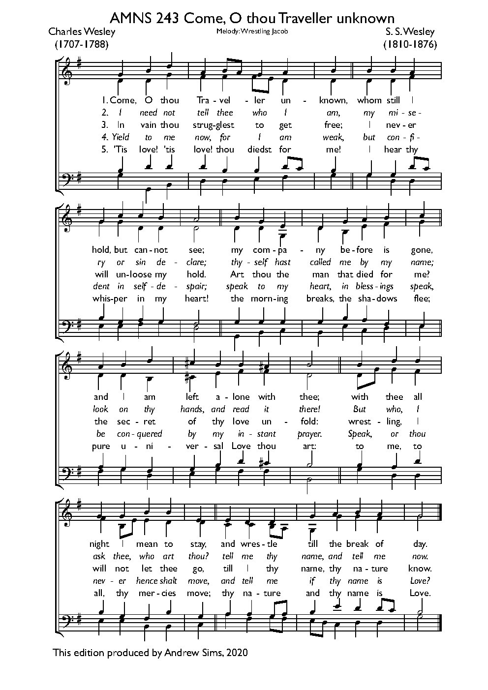 Come, O thou traveller unknown (Peniel)