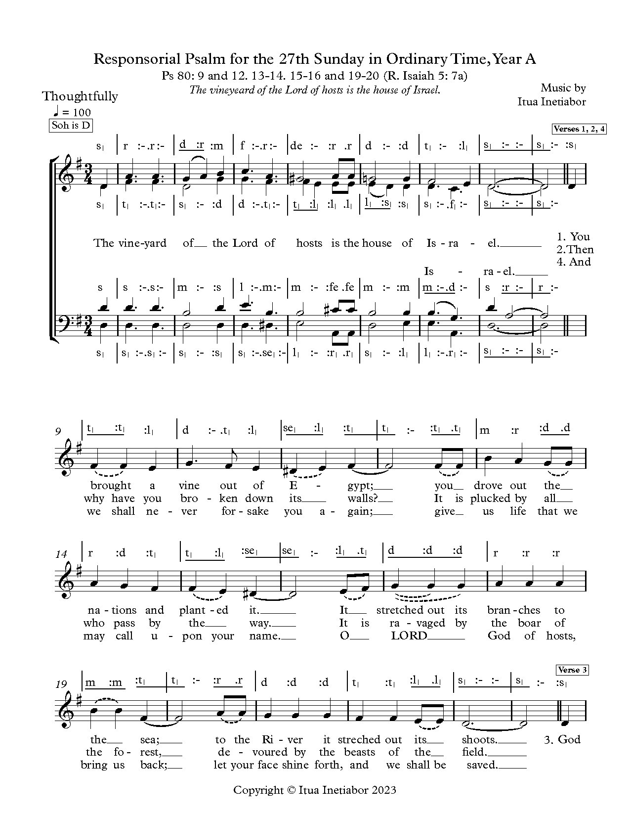 Psalm For 27th Sunday In Ordinary Time, Year A - The Vineyeard Of The Lord Of Hosts Is The House Of Israel By Itua Inetiabor