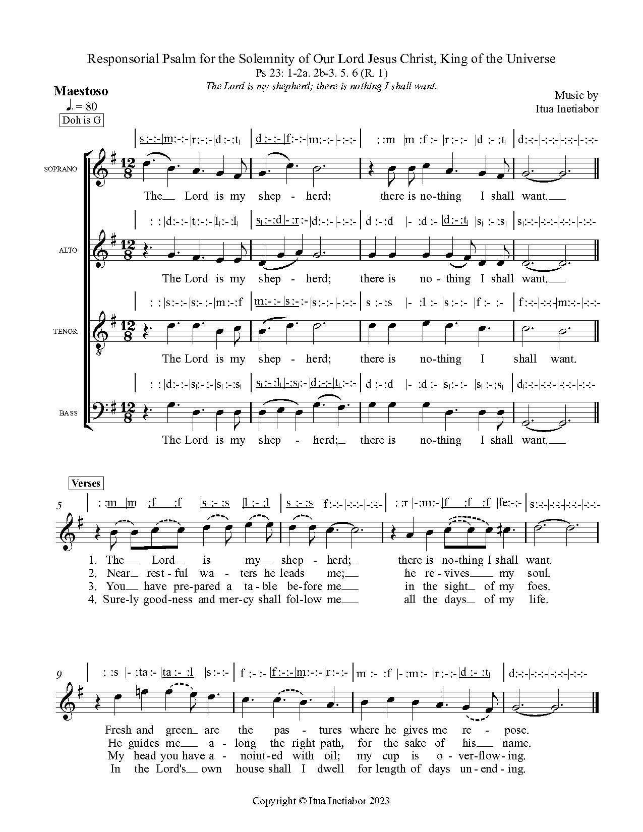 Responsorial Psalm For The Solemnity Of Our Lord Jesus Christ, King Of The Universe (christ The King) - The Lord Is My Shepherd There Is Nothing I Shall Want By Itua Inetiabor
