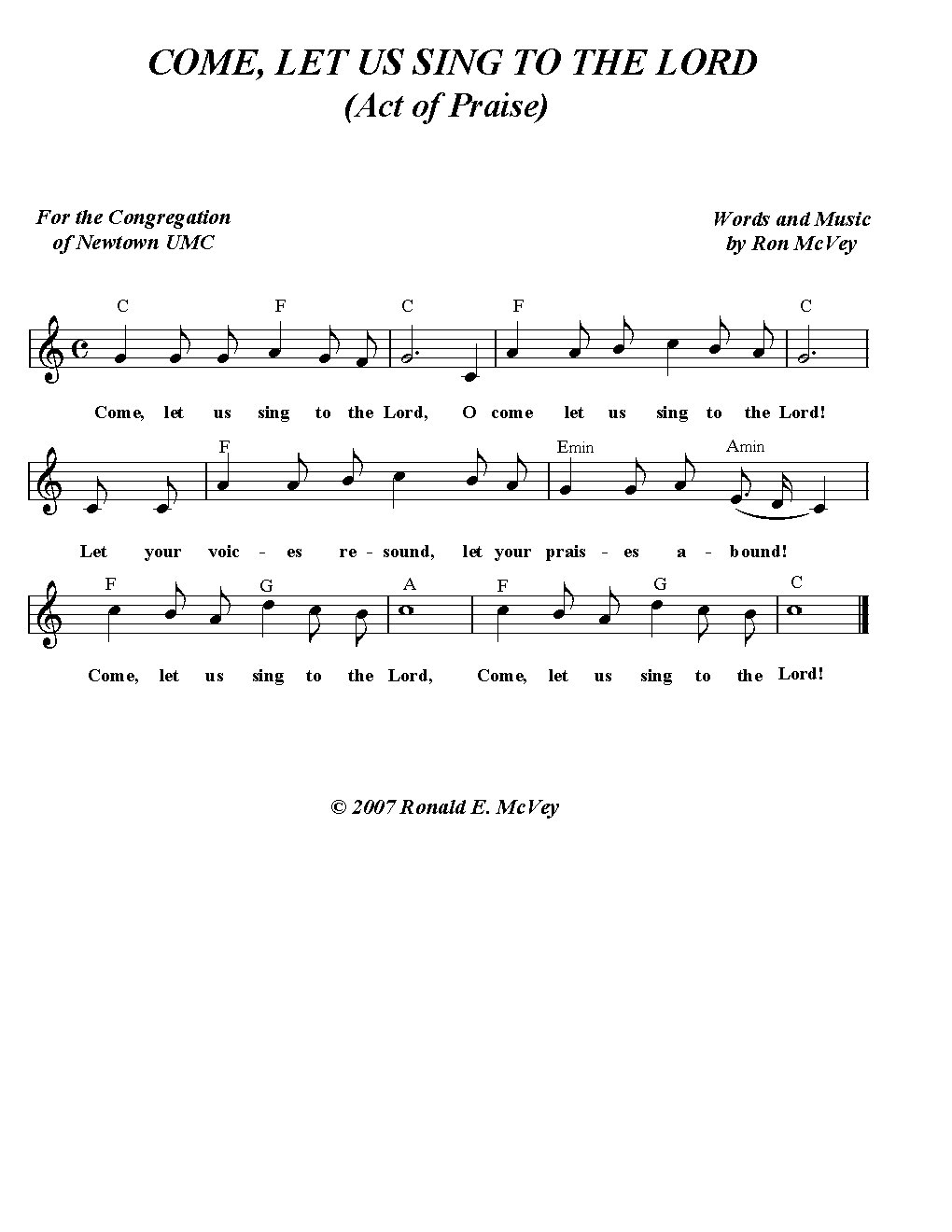 Come, let us sing to the Lord