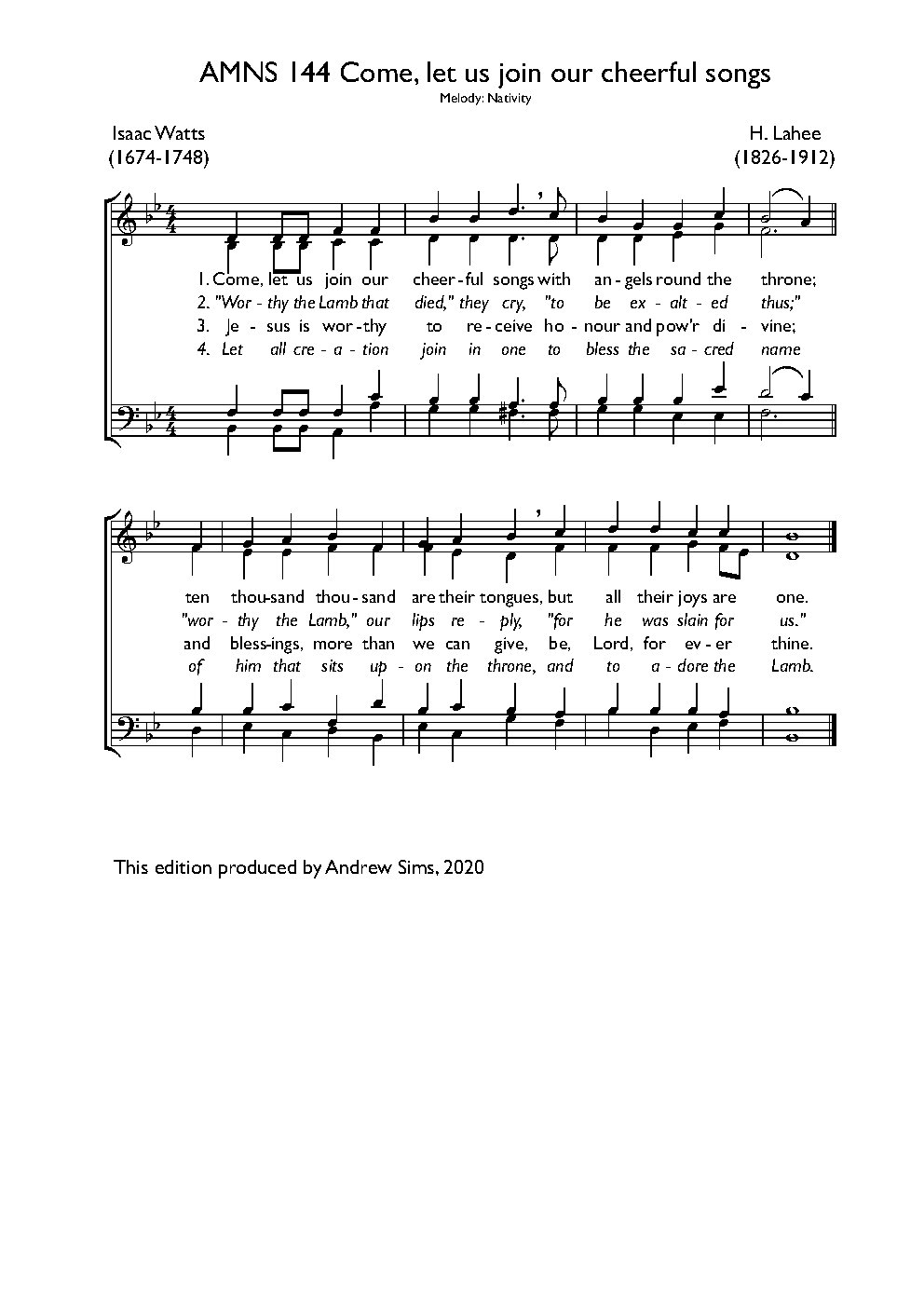 Come, let us join our cheerful songs - Choir Script PDF Thumbnail