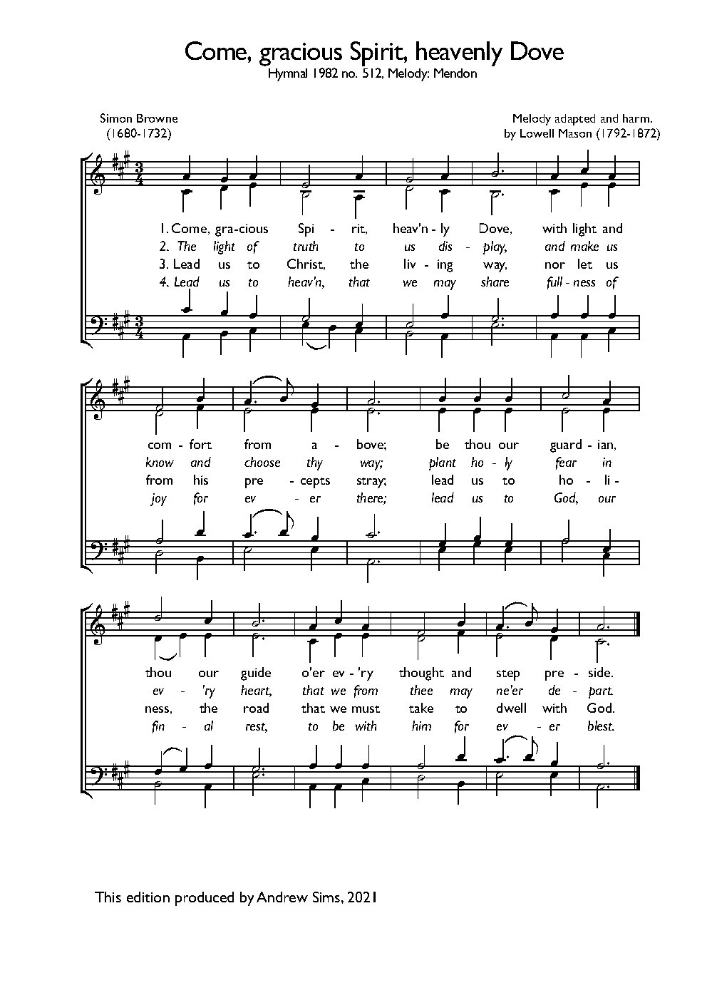 Come, gracious Spirit, heavenly Dove - Choir Script PDF Thumbnail