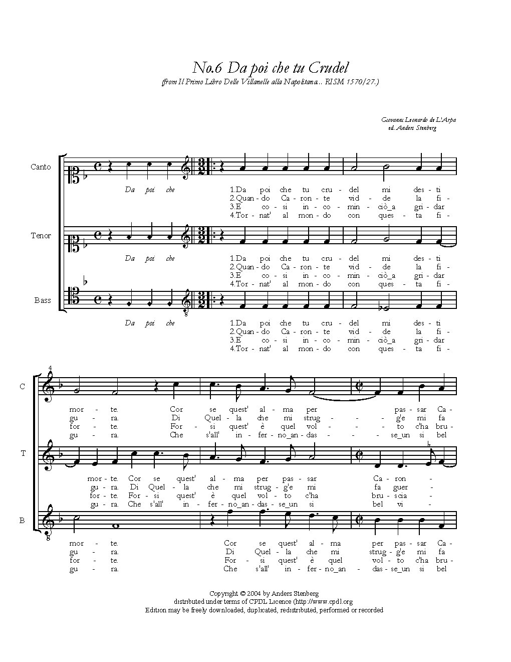 Da poi che tu Crudel - Choir Script PDF Thumbnail
