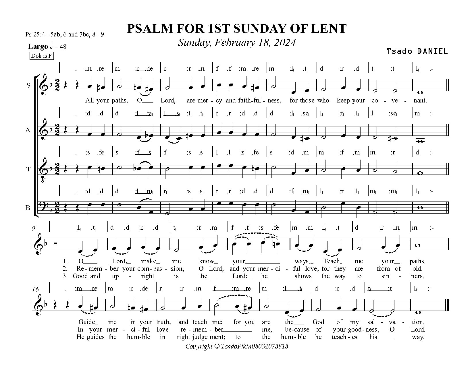 Psalm For 1st Sunday Of Lent - Tsado Daniel