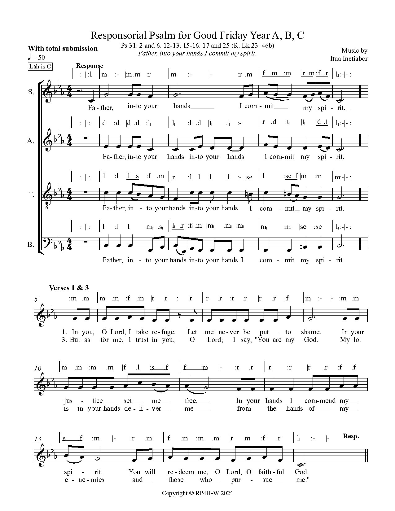 Responsorial Psalm For Good Friday Year A, B, C - Father, Into Your Hands I Commit My Spirit - Itua Inetiabor