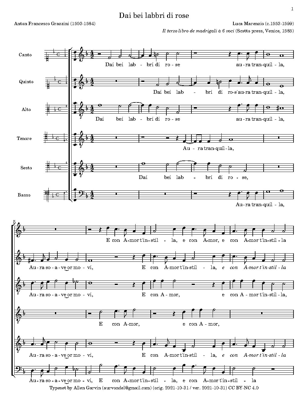 Dai bei labbri di rose - Choir Script PDF Thumbnail