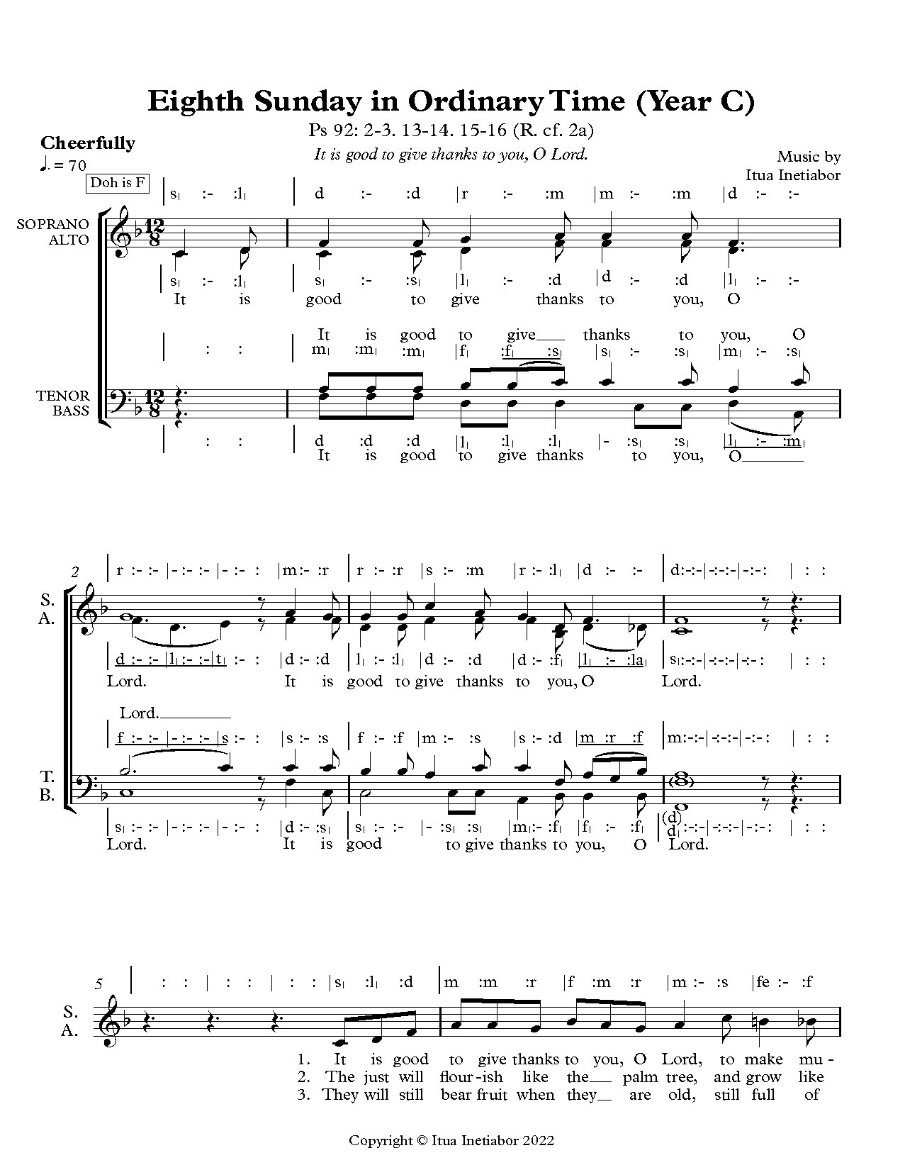 Eighth Sunday In Ordinary Time (year C) It Is Good To Give Thanks To You, O Lord