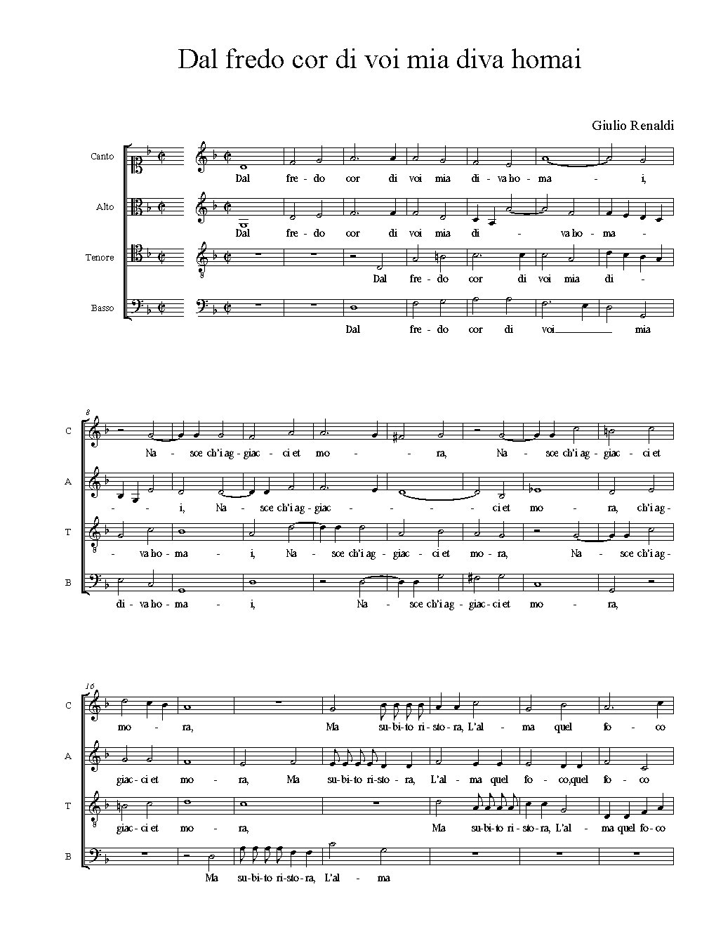 Dal fredo cor di voi mia diva homai - Choir Script PDF Thumbnail