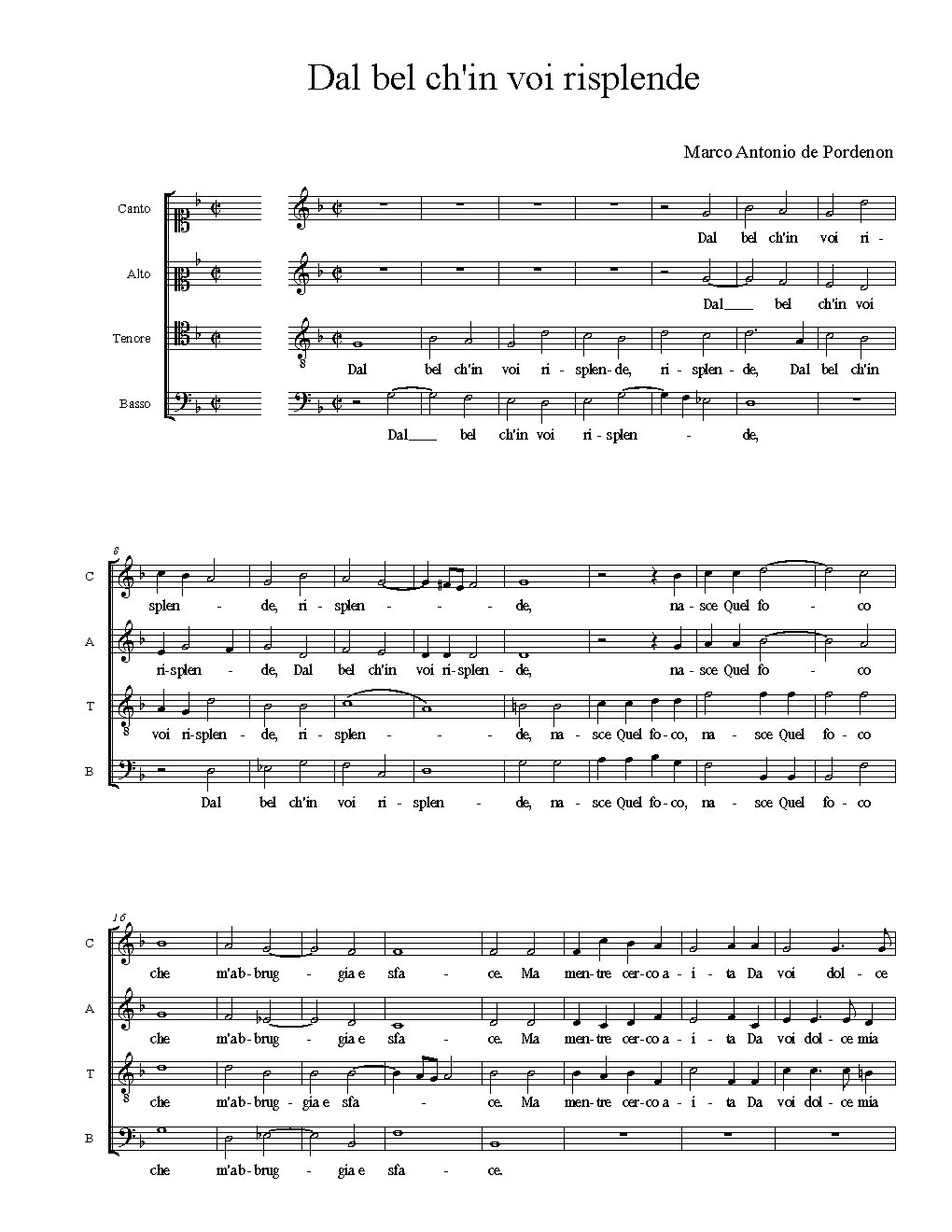 Dal bel ch'in voi risplende - Choir Script PDF Thumbnail