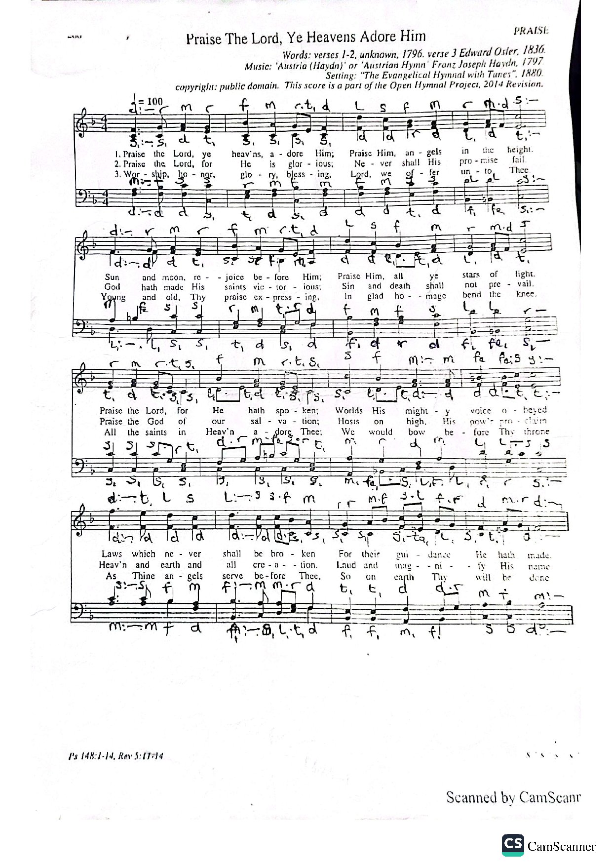 Praise The Lord, Ye Heavens Adore Him - Download Choir Script PDF