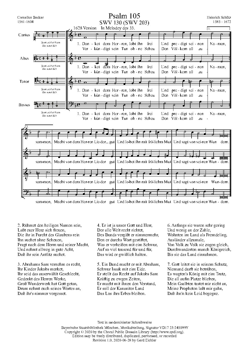 Danket dem Herren, lobt ihn frei, SWV 203 - Choir Script PDF Thumbnail