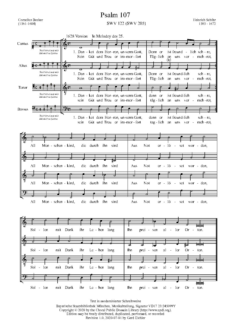 Danket dem Herren, unserm Gott, SWV 205 - Choir Script PDF Thumbnail