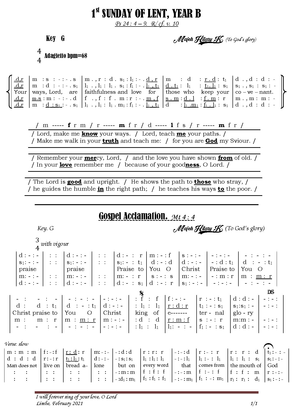 1st Sunday Of Lent, Year B