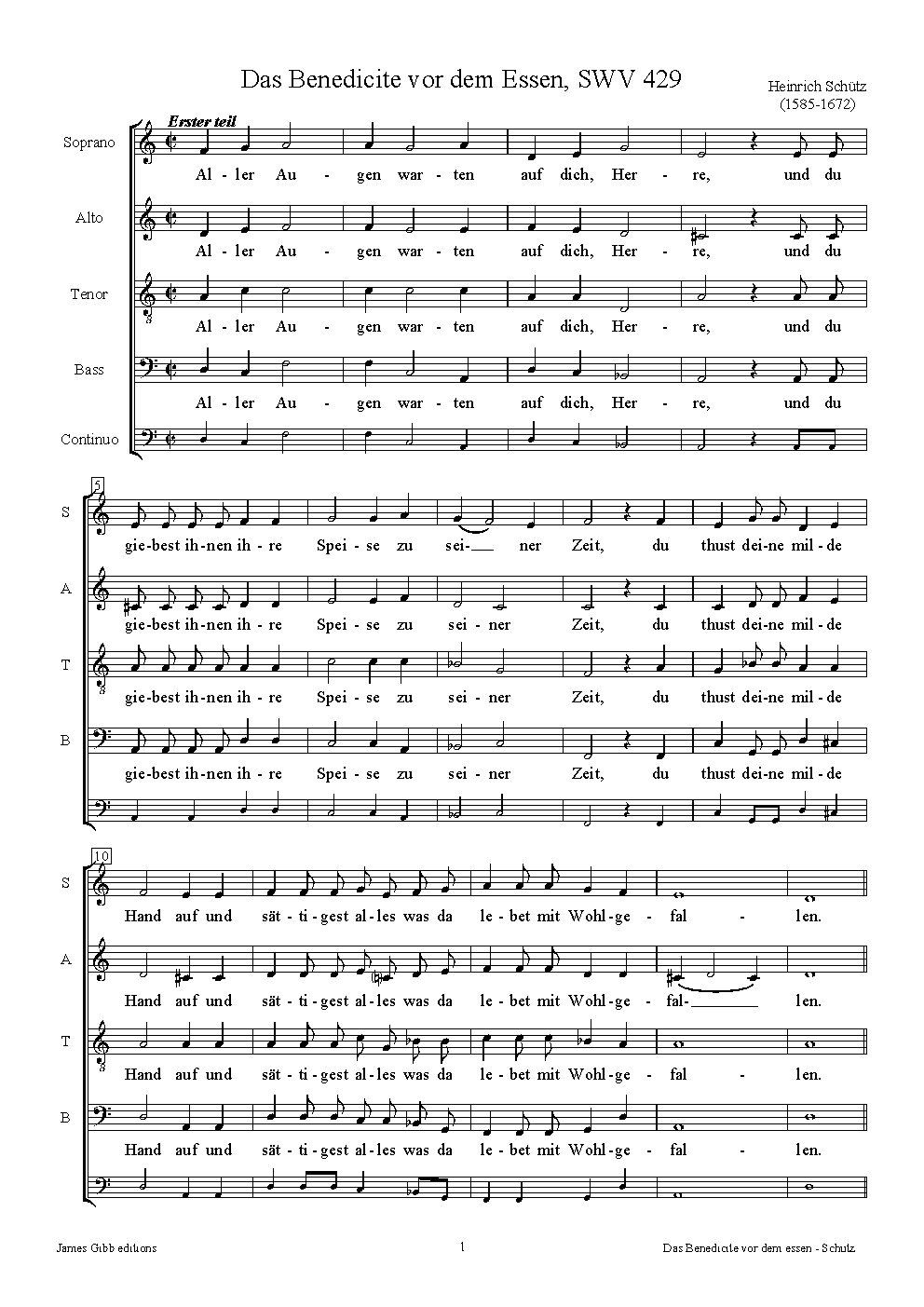 Das Benedicite vor dem Essen, SWV 429