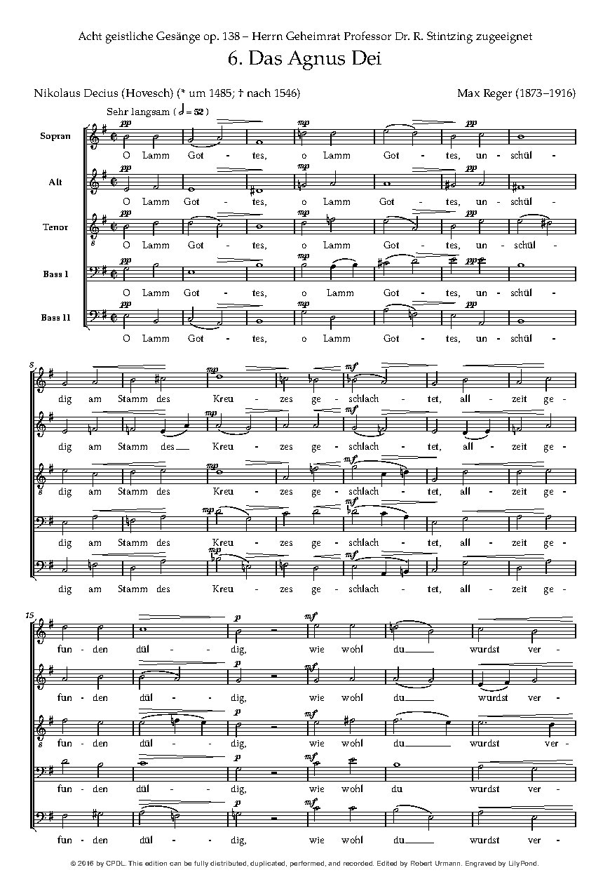 Das Agnus Dei, Op. 138, No. 6 - Choir Script PDF Thumbnail