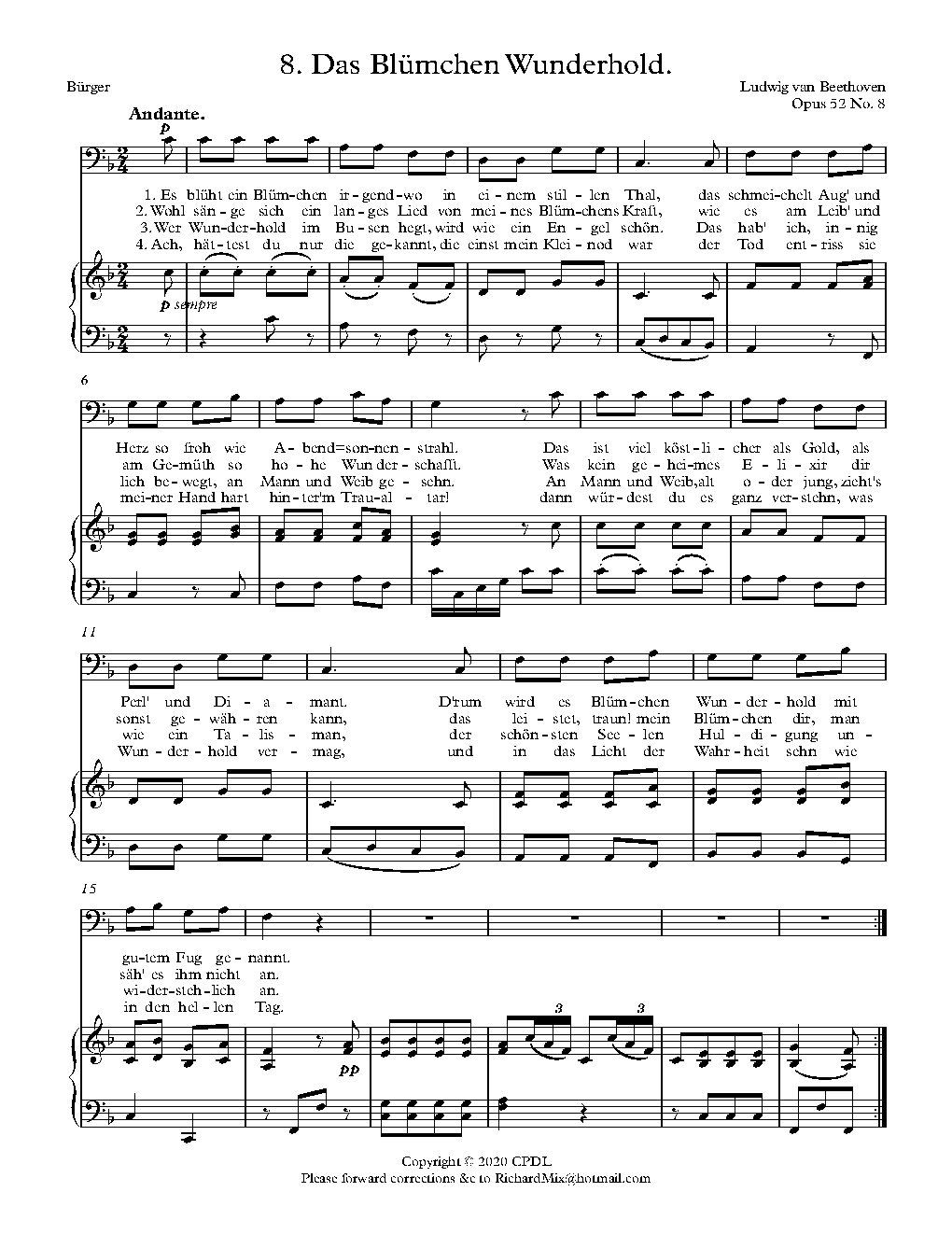 Das Blümchen Wunderhold, Op. 52 No. 8