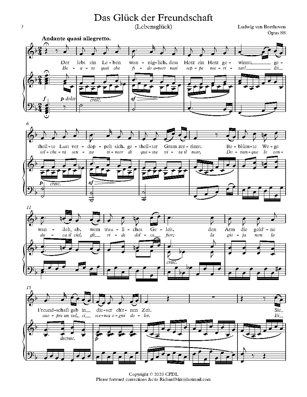 Das Glück der Freundschaft, Op. 88