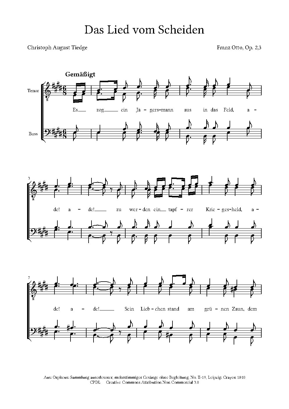 Das Lied vom Scheiden|6 Gesänge für 4 Männerstimmen, Op. 2