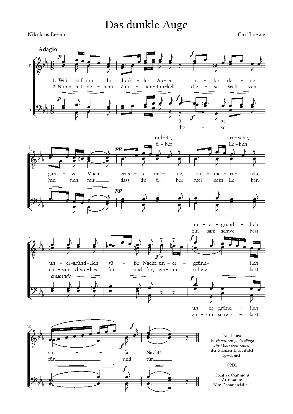 Das dunkle Auge|6 Gesänge für 4 Männerstimmen - Choir Script PDF Thumbnail