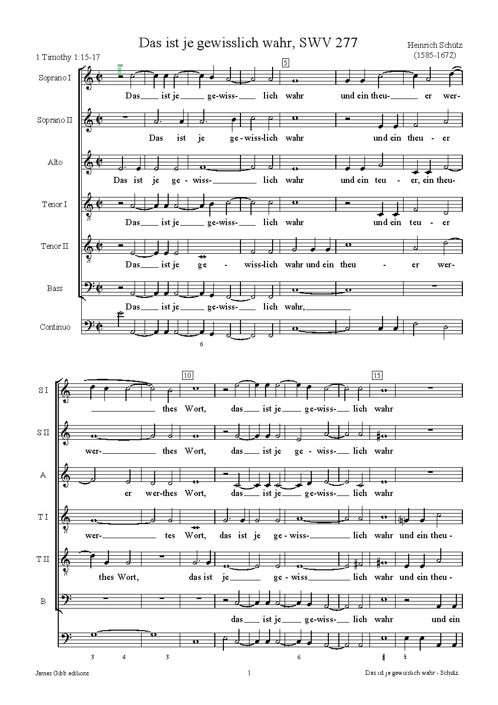 Das ist je gewißlich wahr, SWV 277 - Choir Script PDF Thumbnail